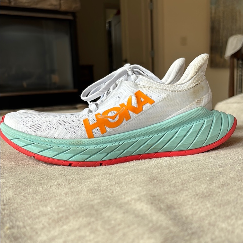 HOKA White and Mint Running Shoes